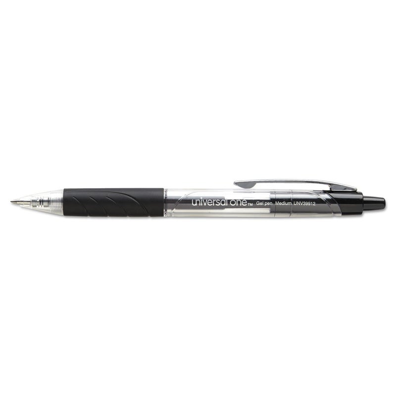 Universal 39912 Clear Roller Ball Retractable Gel Pen, Black Ink, Medium, Dozen - Image 4
